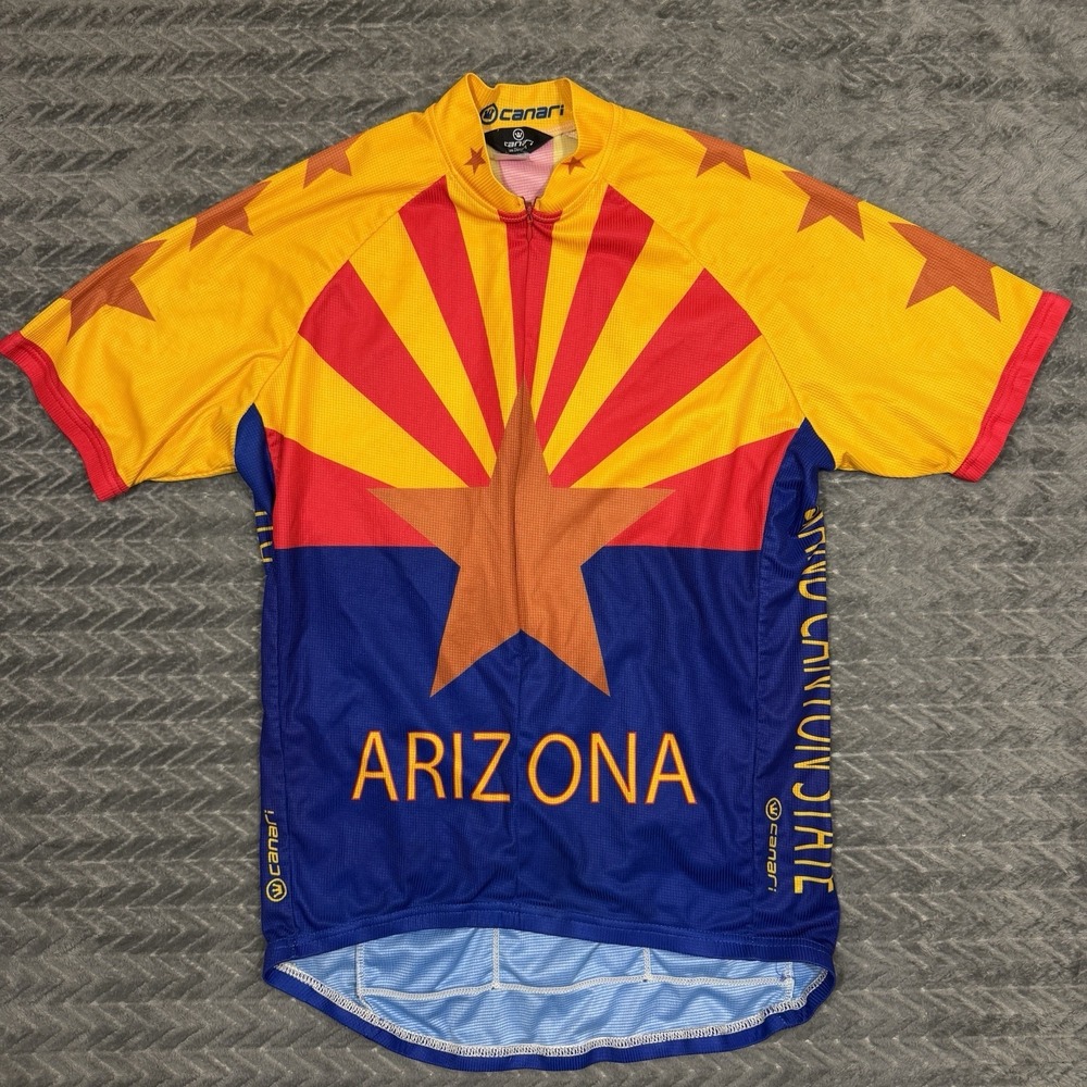 Canari Cycling Jersey Mens Large Arizona Star 1/2 Zip Yellow Blue Red